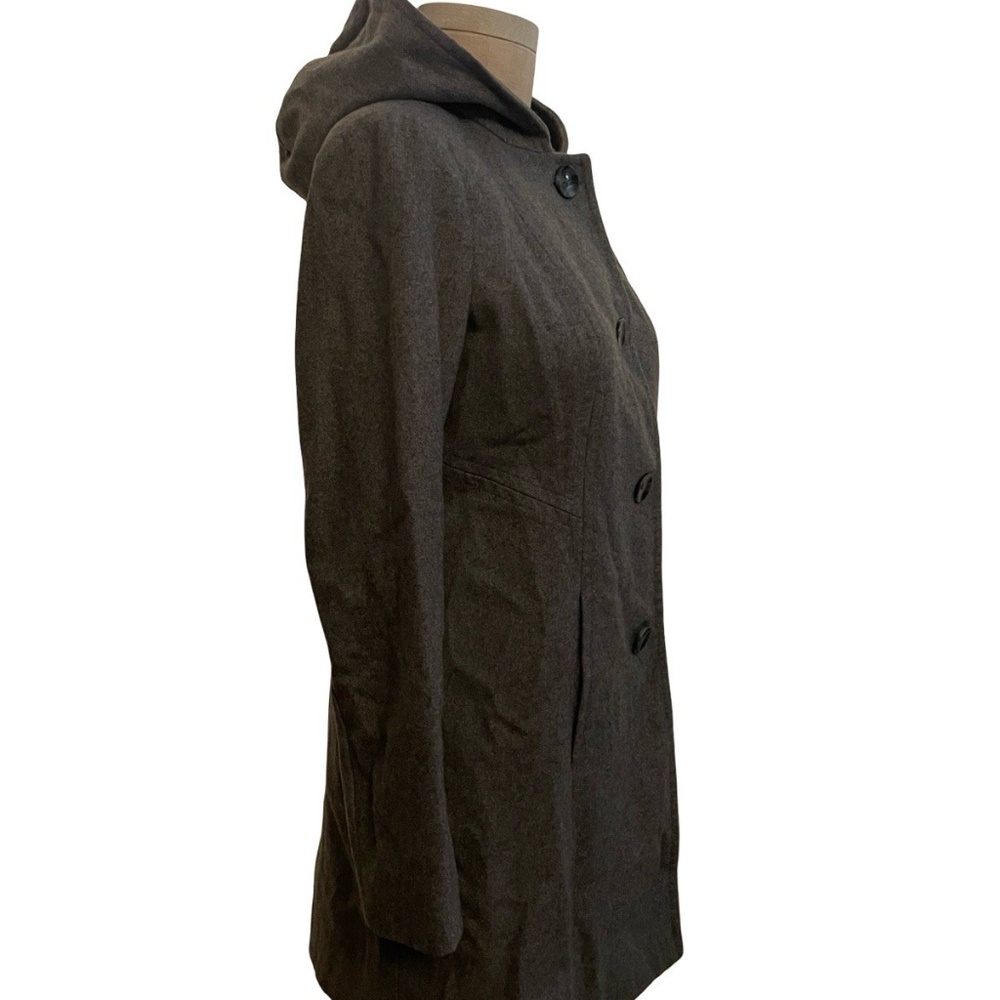 Anne Klein Coat Gray Wool Blend Button Hood Sz Small Peacoat Casual Chic Preppy - Picture 6 of 7